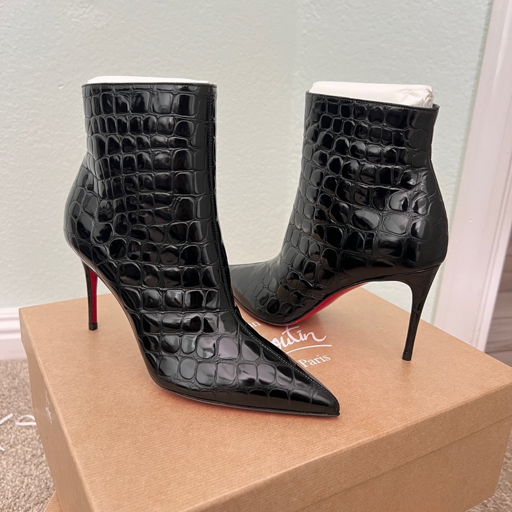 Christian Louboutin so kate 85 Black Croc-Embossed Ankle Boots